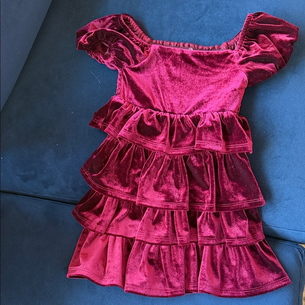 Velvet Ruffled Kids Costume Dress - Pink